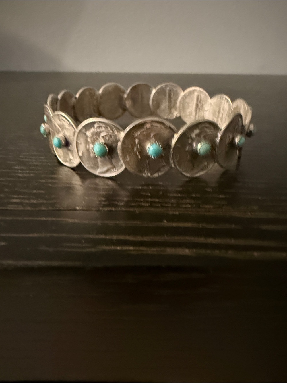 Mercury Dime Turquoise Accent Coin Bangle  Bracelet
